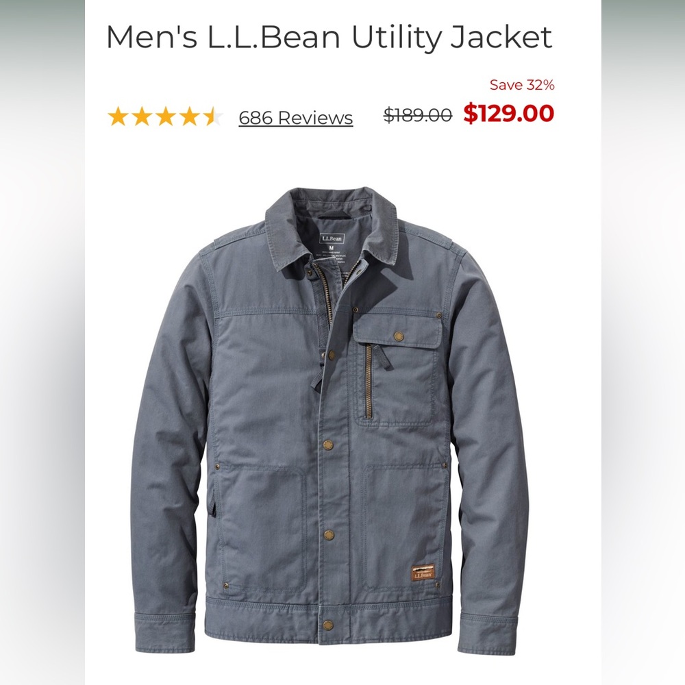 L.L. Bean Men's Blue Field Jacket LIKE NEW WORN ONCE